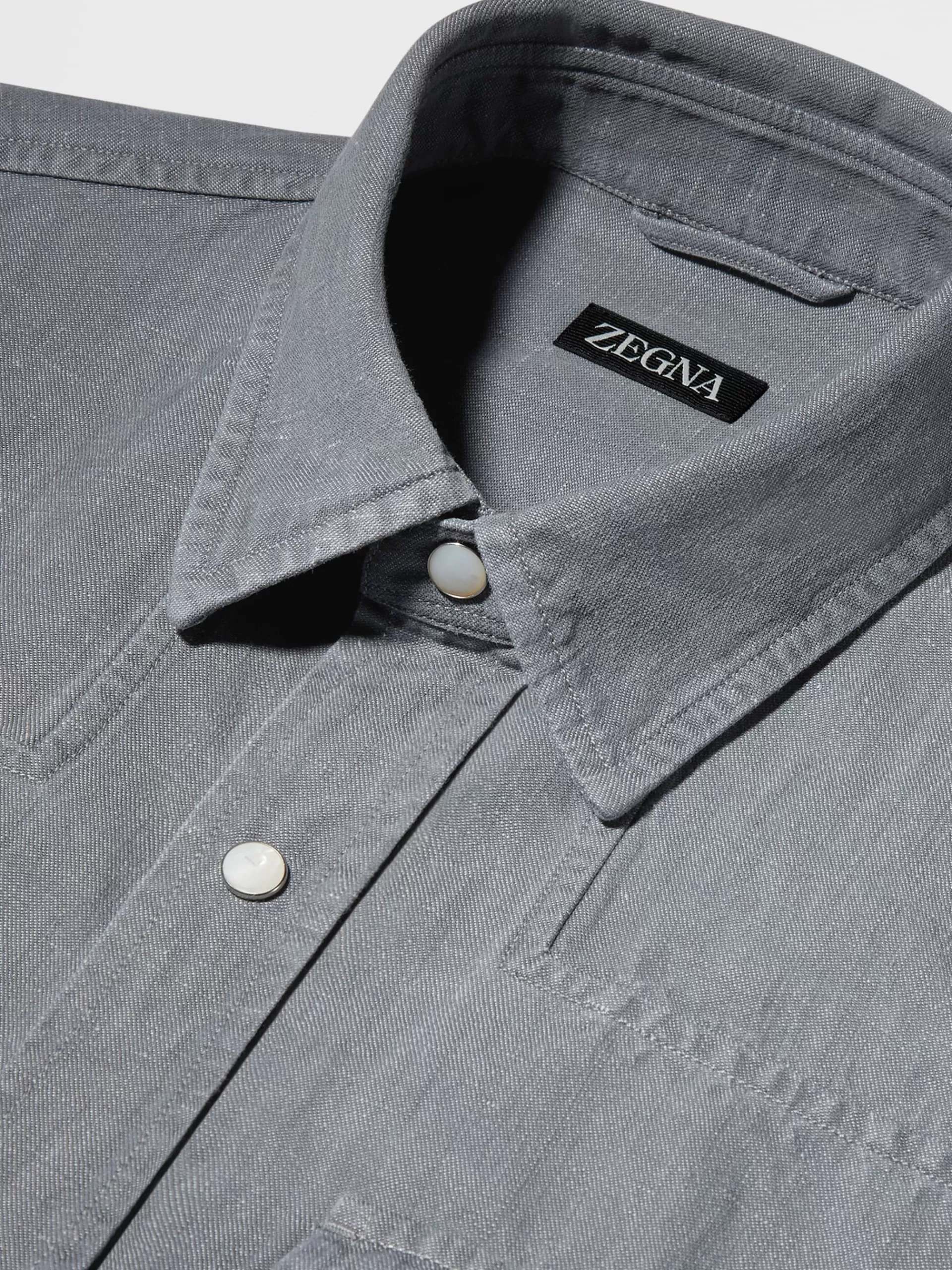 Hot ZEGNA Chemise A Manches Longues En Denim De Coton Et Lin Blanchi Noir