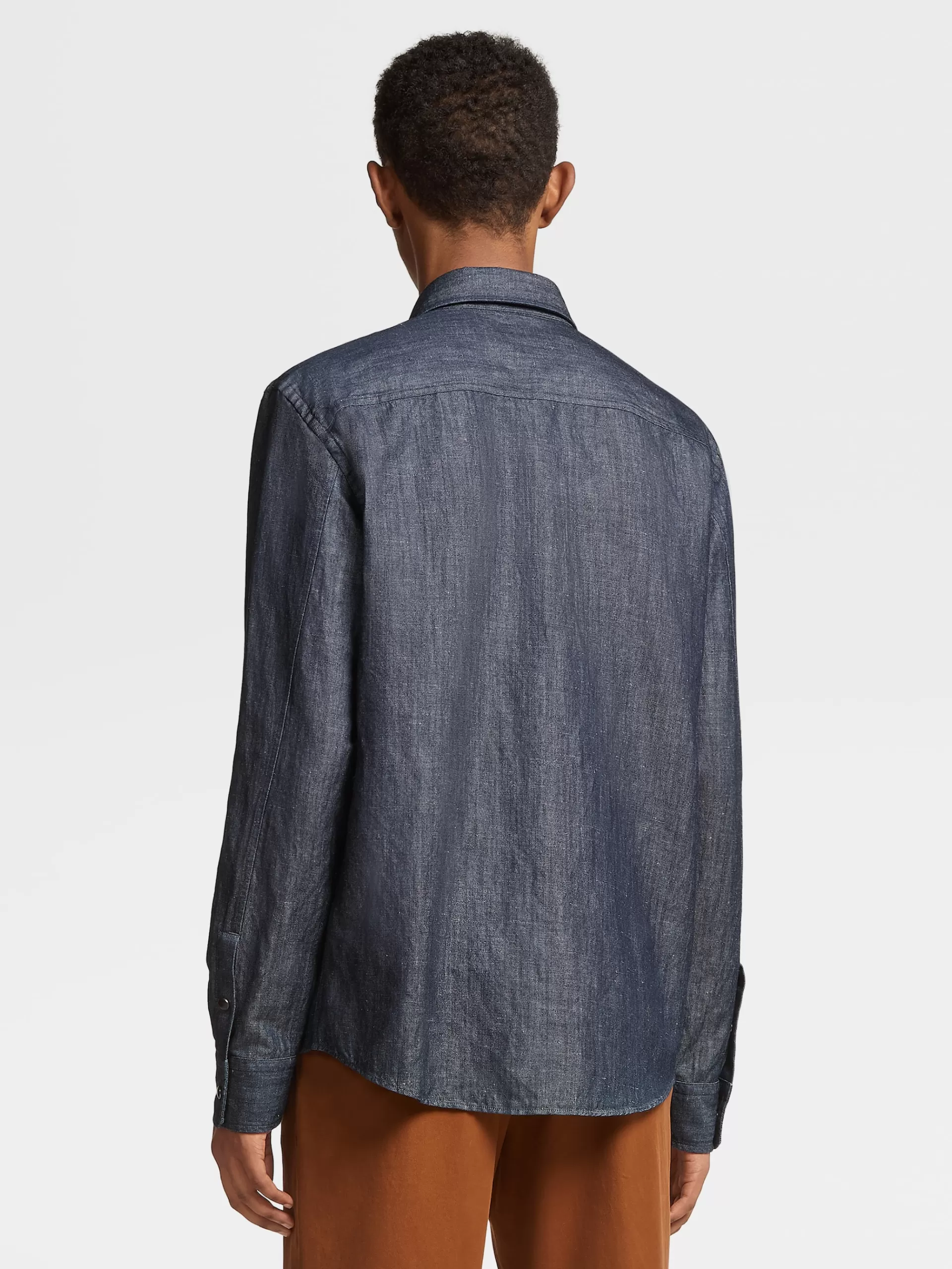 Sale ZEGNA Chemise A Manches Longues En Denim De Coton Et Lindelave Bleu Encre