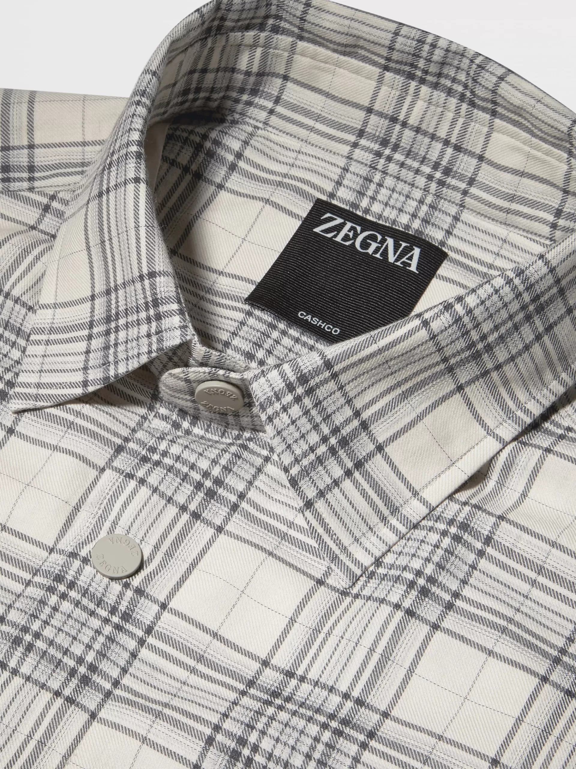 Fashion ZEGNA Chemise Manches Longues Blanc Casse Et Noir A Damier En Cashco Blanc Casse/Noir