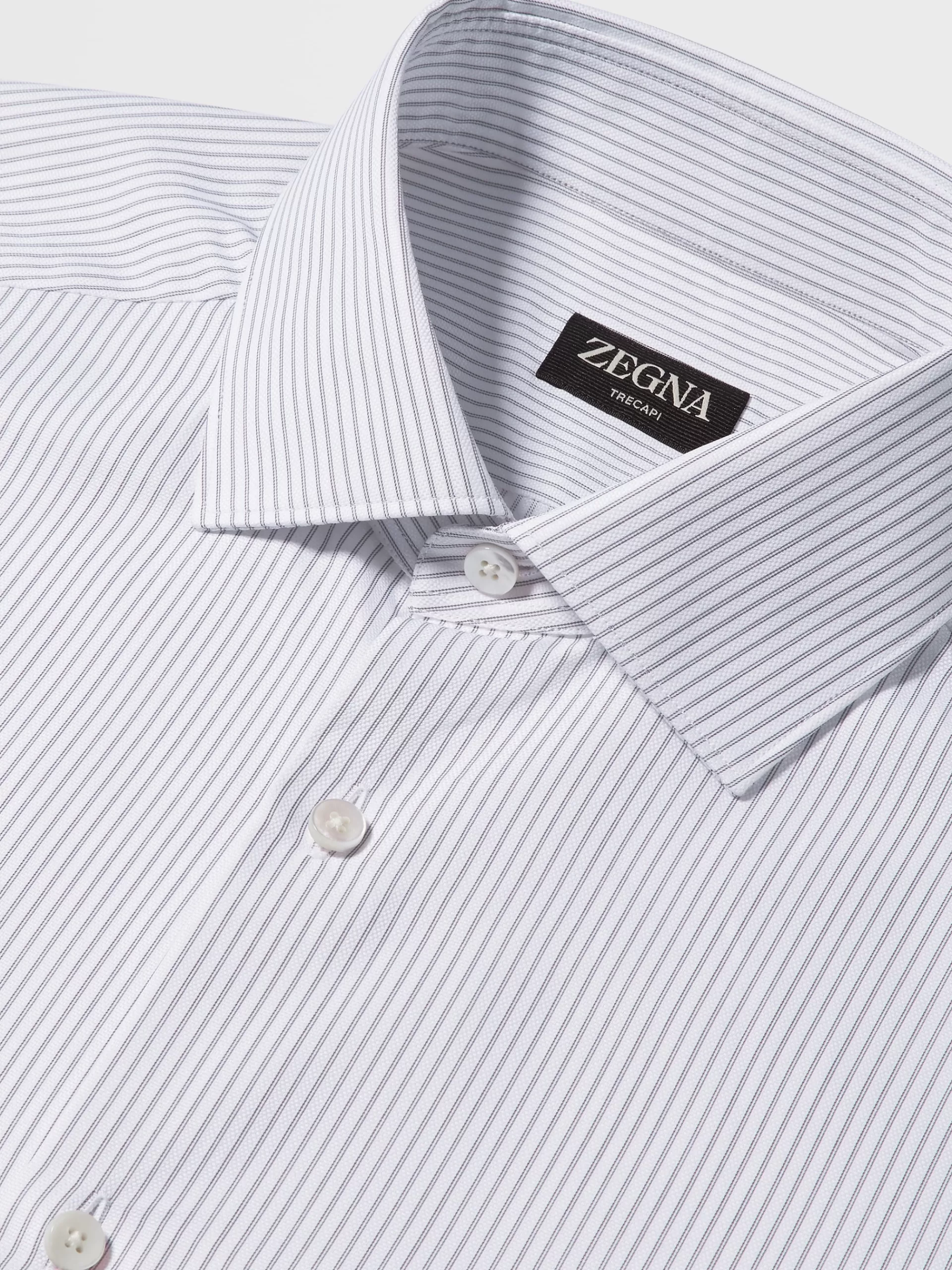 Cheap ZEGNA Chemise Manches Longues Gris Fonce A Micro-Rayures En Coton Trecapi Gris Fonce/Blanc