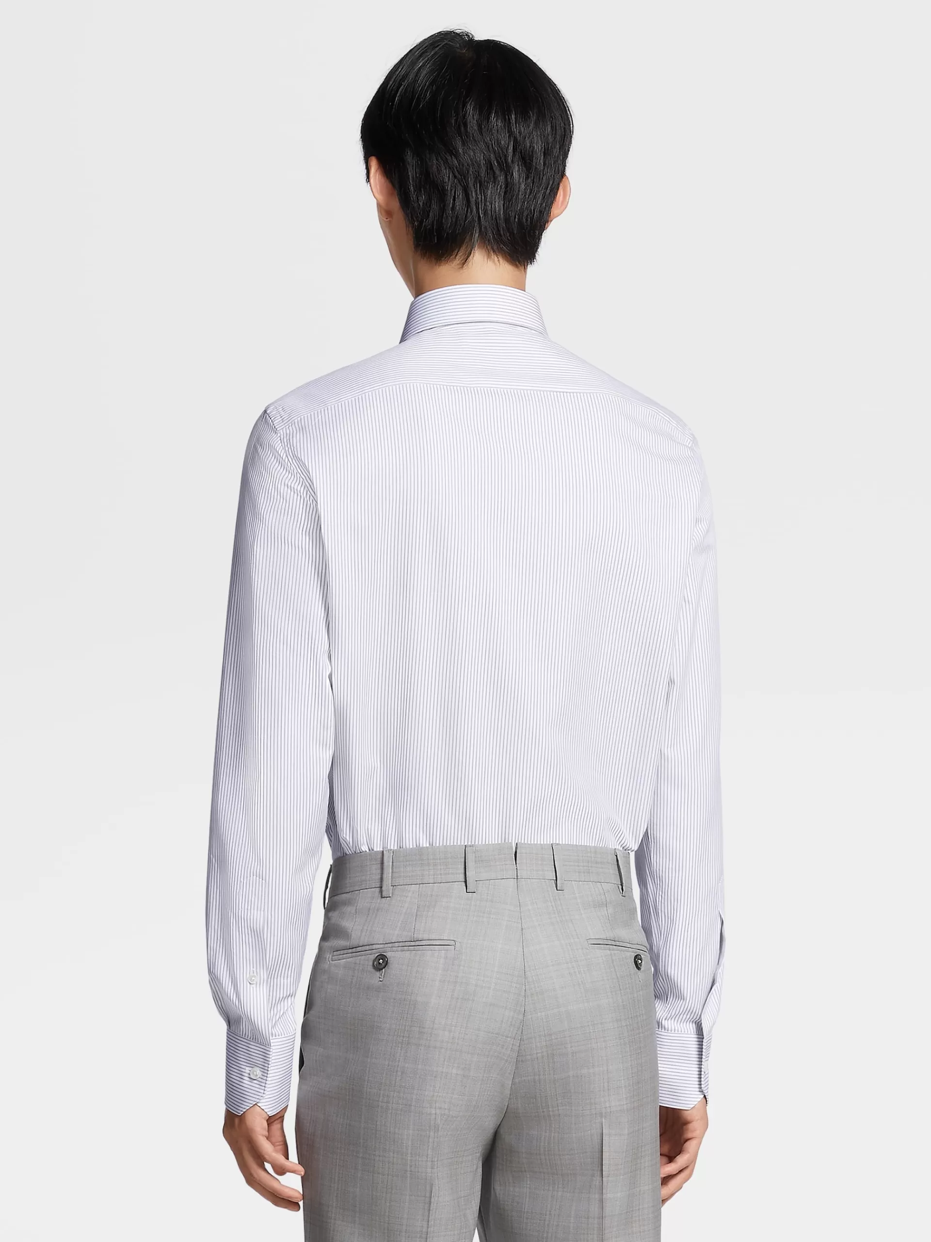 Cheap ZEGNA Chemise Manches Longues Gris Fonce A Micro-Rayures En Coton Trecapi Gris Fonce/Blanc