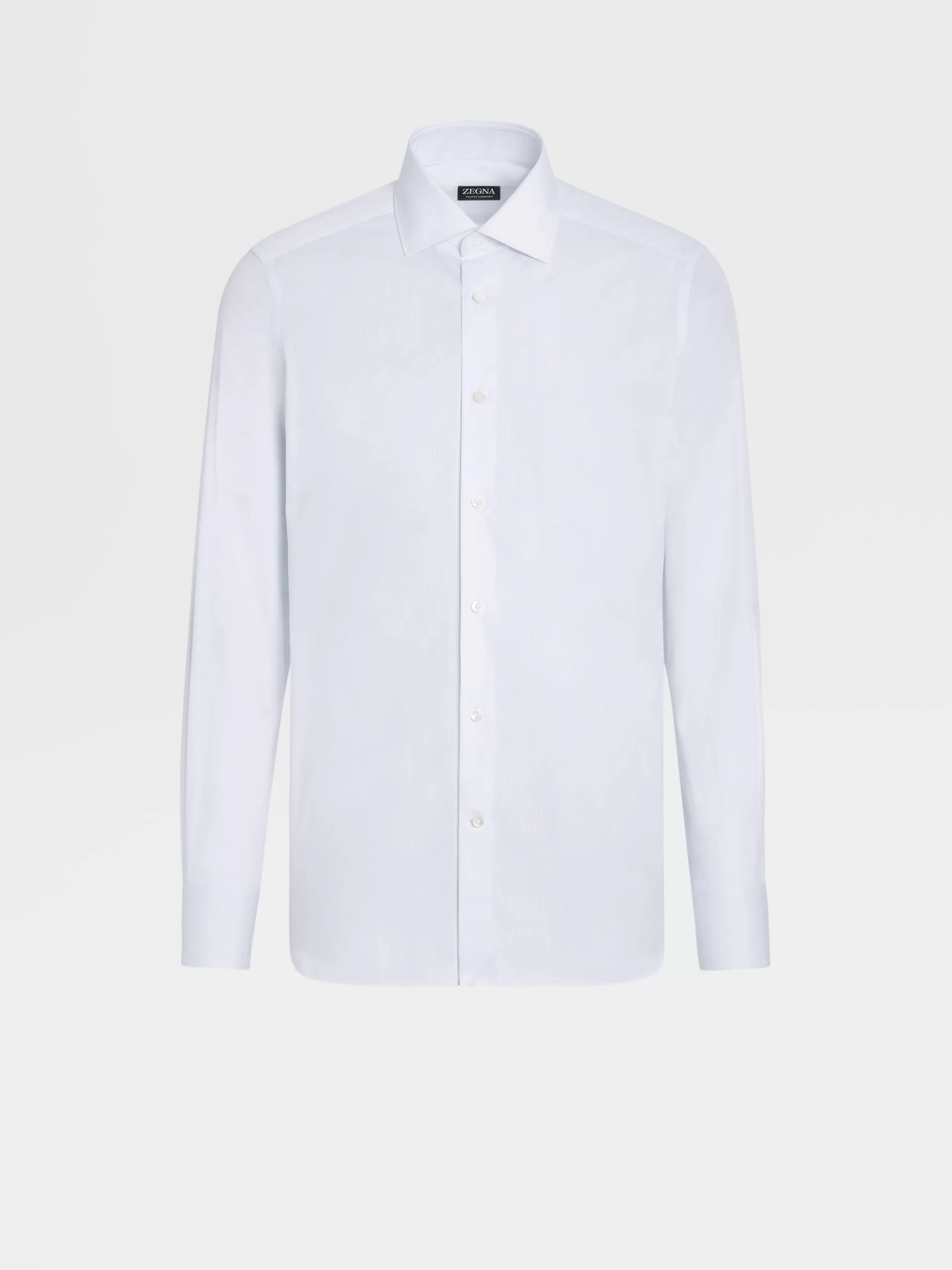 Best ZEGNA Chemise Manches Longues Habillee Bleu Clair A Micro-Rayures En Coton Trofeo™ Comfort Bleu Clair/Blanc