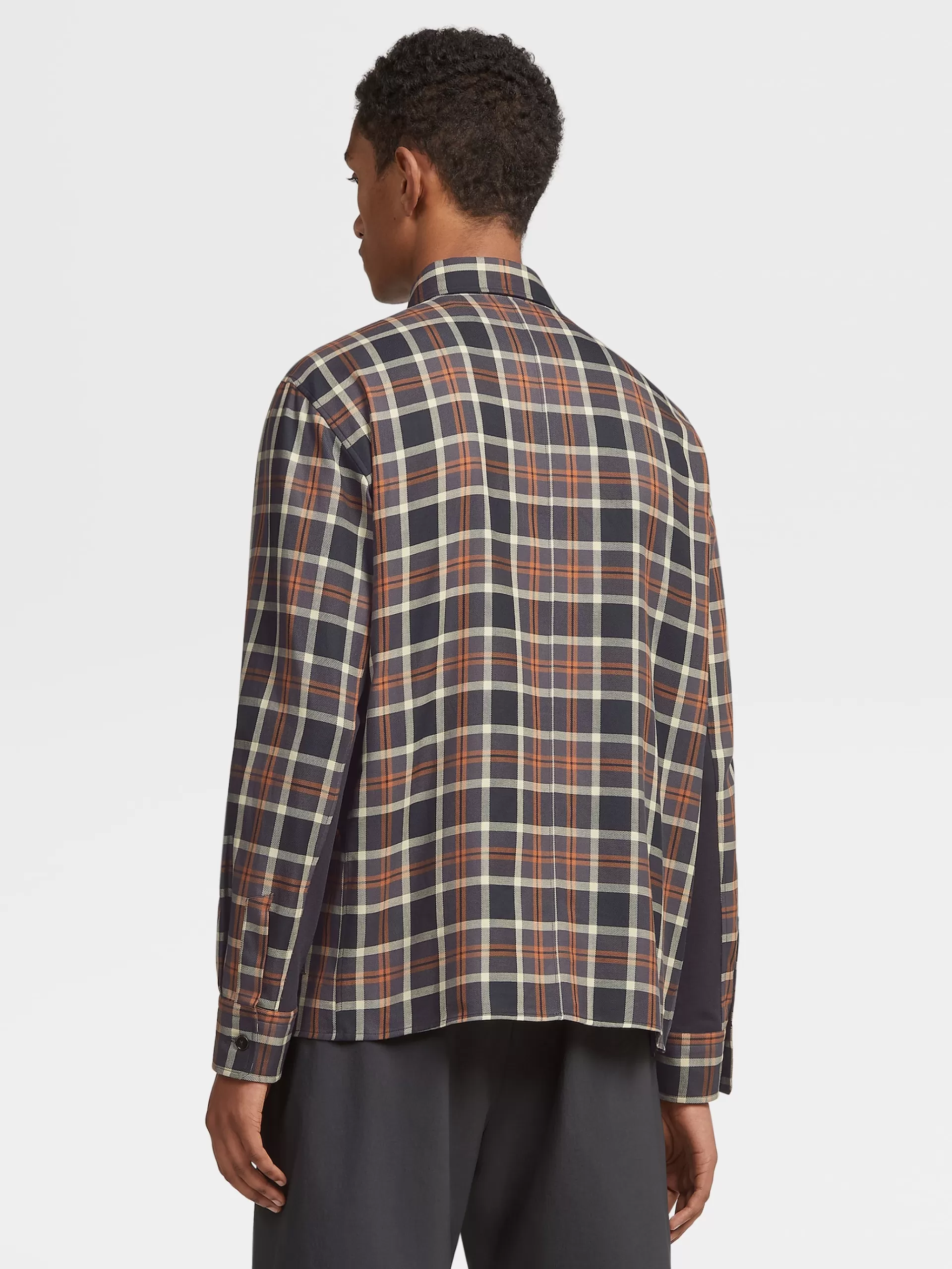 Store ZEGNA Chemise Manches Longues Marron Vigogne, Noir Et Gris Fonce A Grands Carreaux En Coton Marron Vigogne/Noir/Gris Fonce