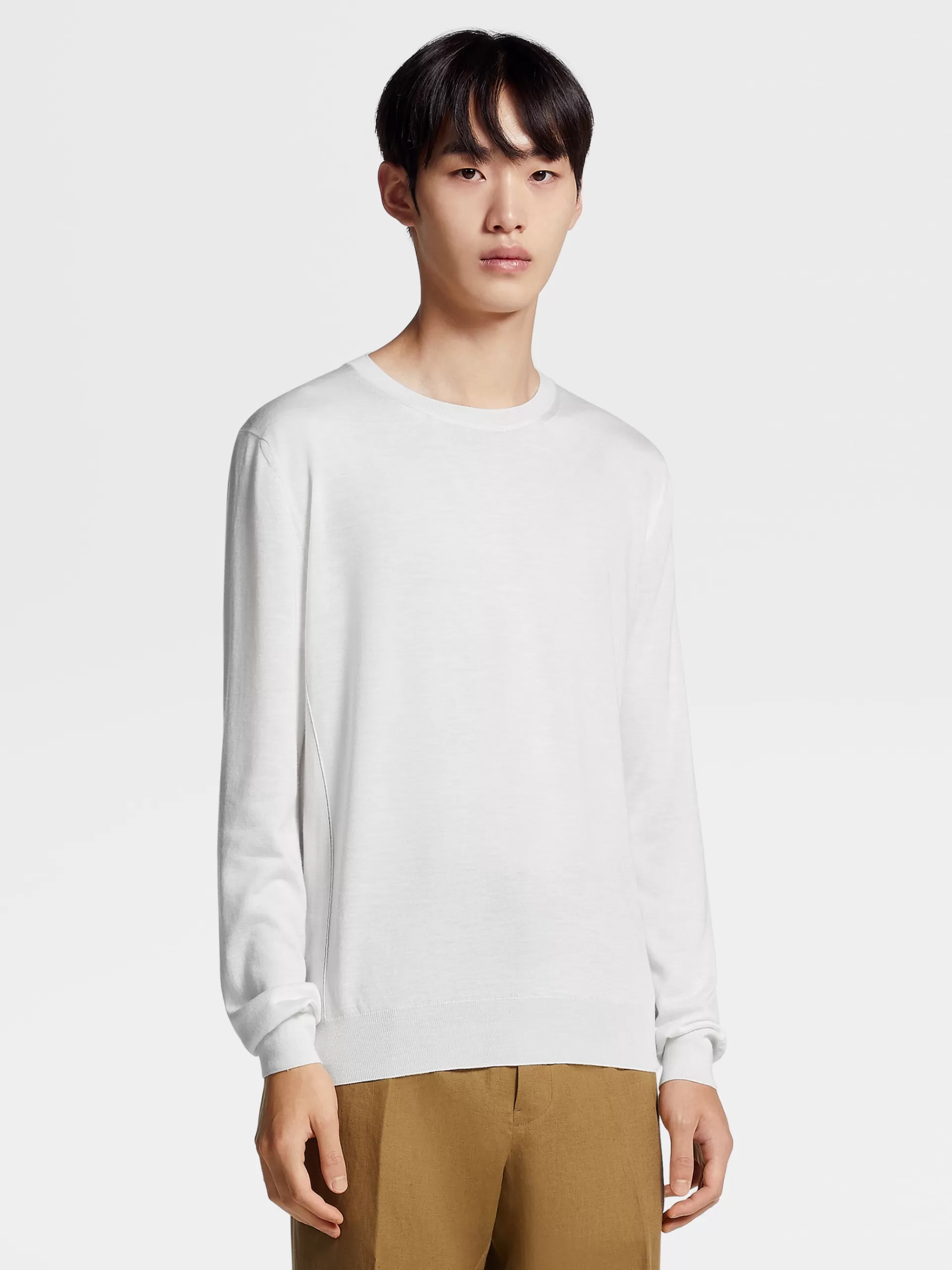 Store ZEGNA Col Ras Du Cou En Maille De Soie, Cachemire Et Lin Blanc