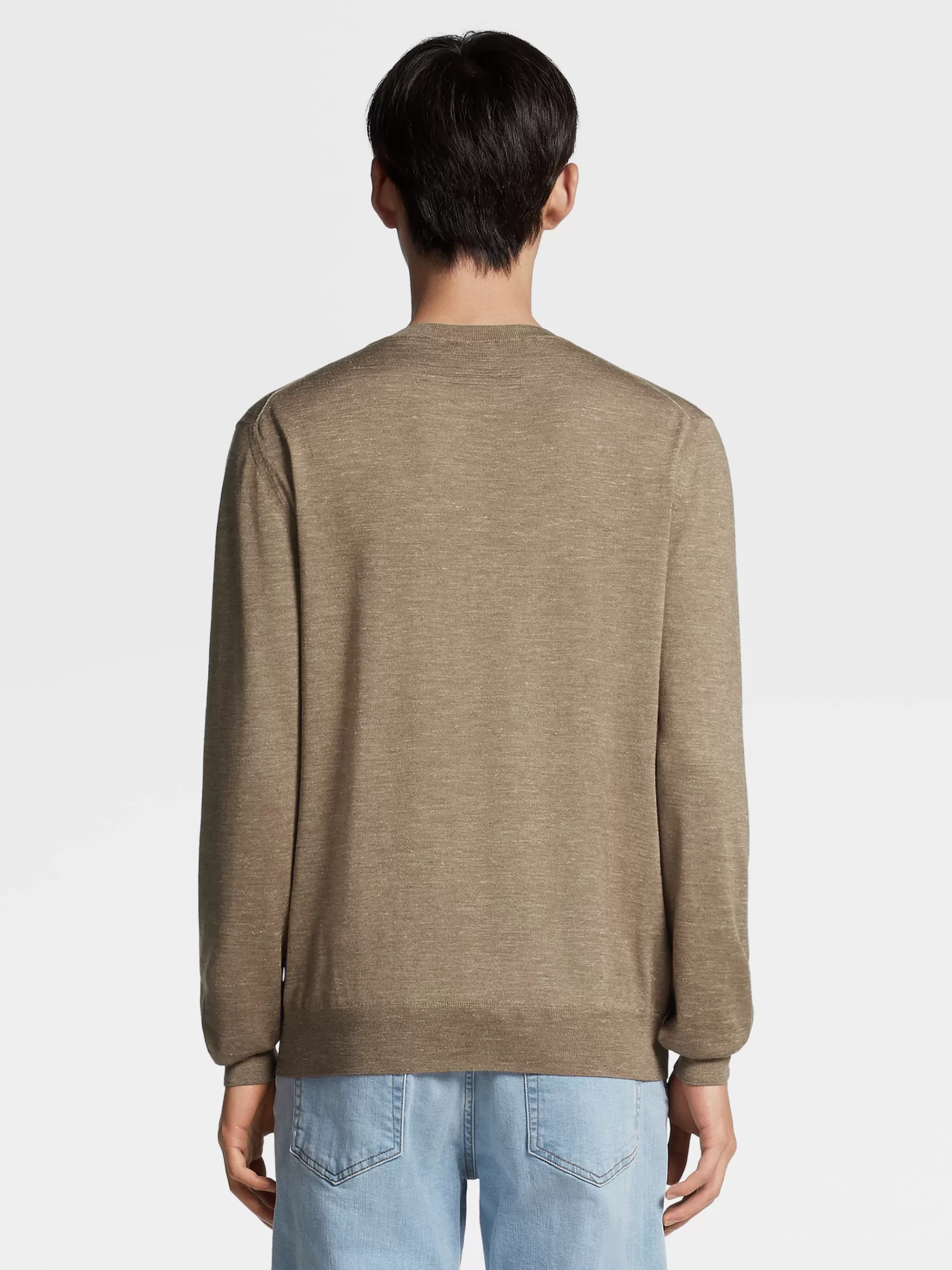 Flash Sale ZEGNA Col Ras Du Cou En Maille De Soie, Cachemire Et Lin Camel