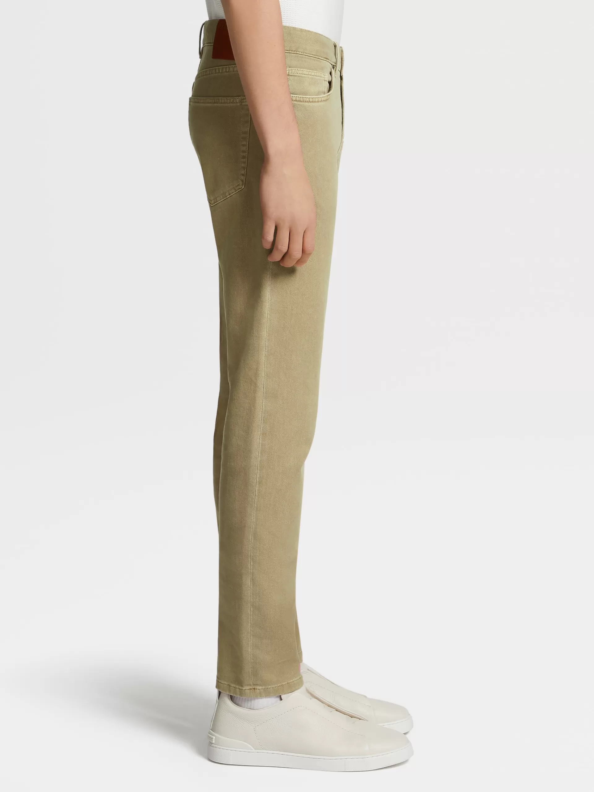 New ZEGNA Jean A Cinq Poches En Coton Extensible Teint En Piece Jaune Delave