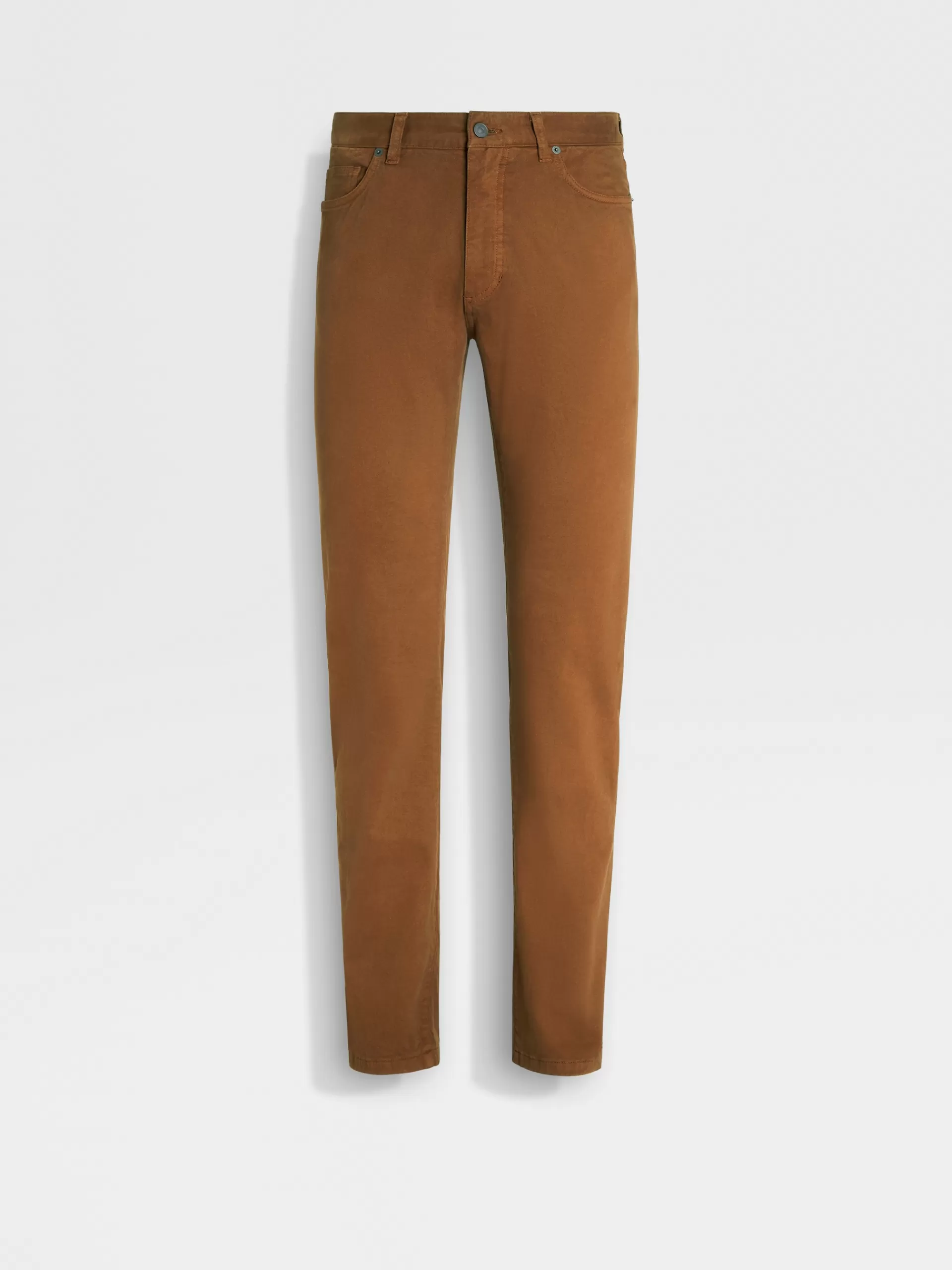 New ZEGNA Jean City A Cinq Poches Teint En Piece En Gabardine De Coton Extensible Marron Vigogne