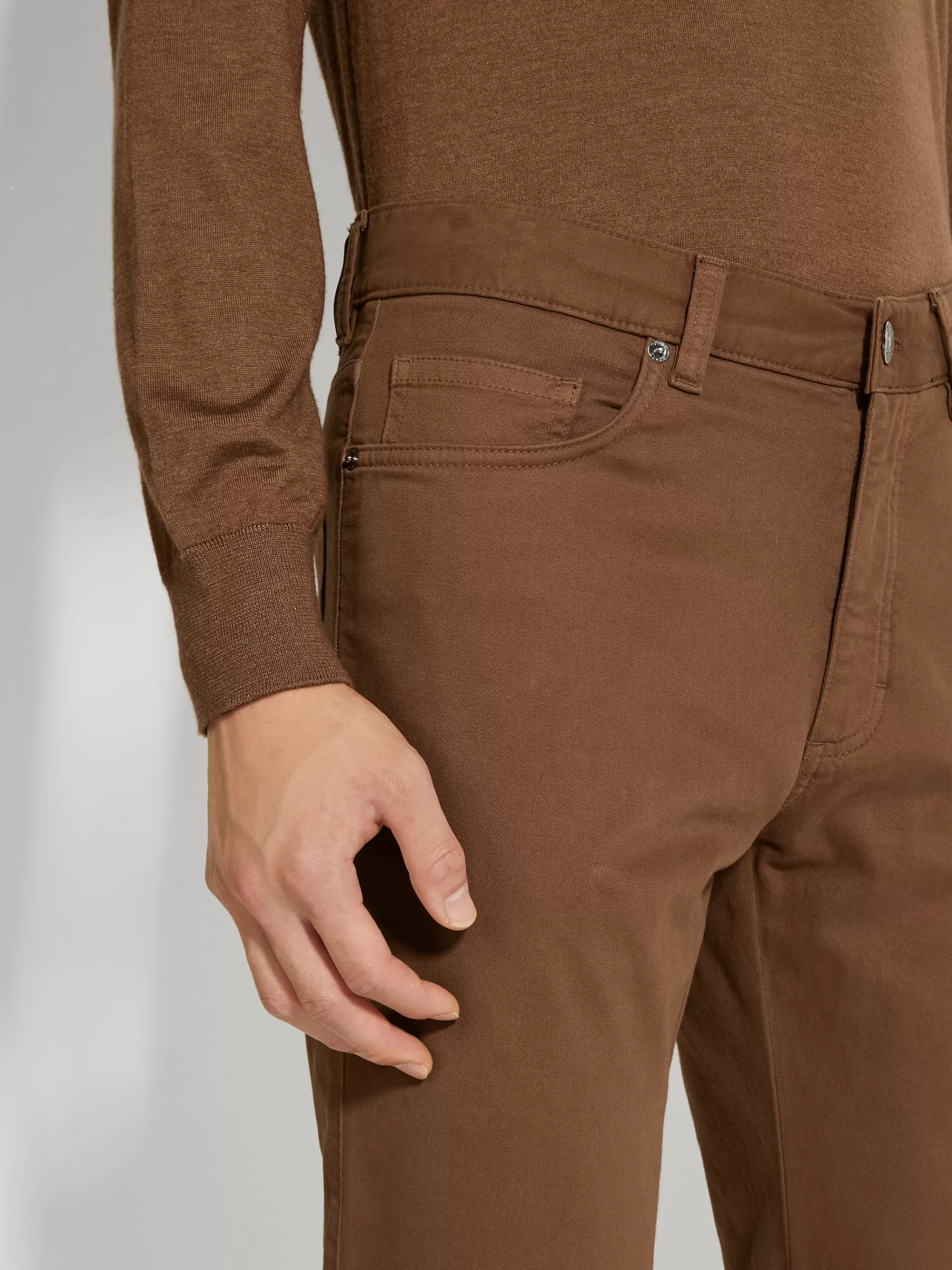 New ZEGNA Jean City A Cinq Poches Teint En Piece En Gabardine De Coton Extensible Marron Vigogne