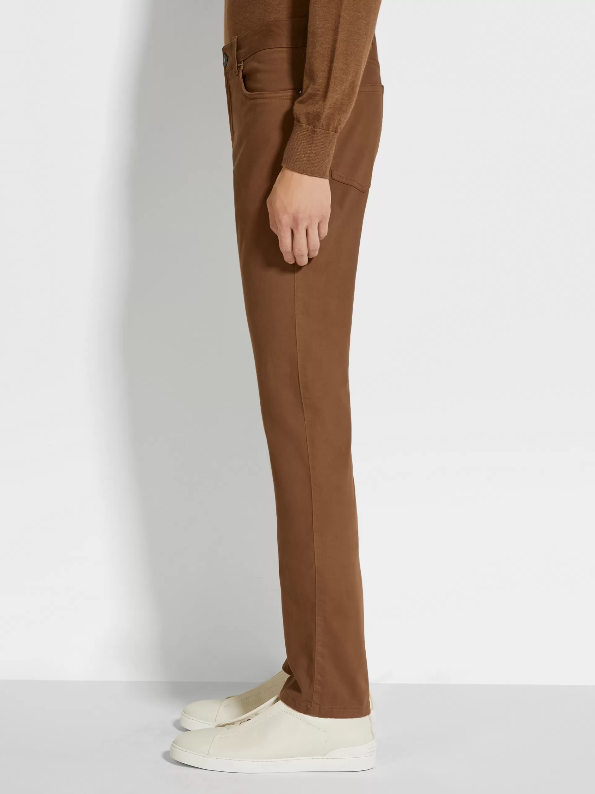 New ZEGNA Jean City A Cinq Poches Teint En Piece En Gabardine De Coton Extensible Marron Vigogne