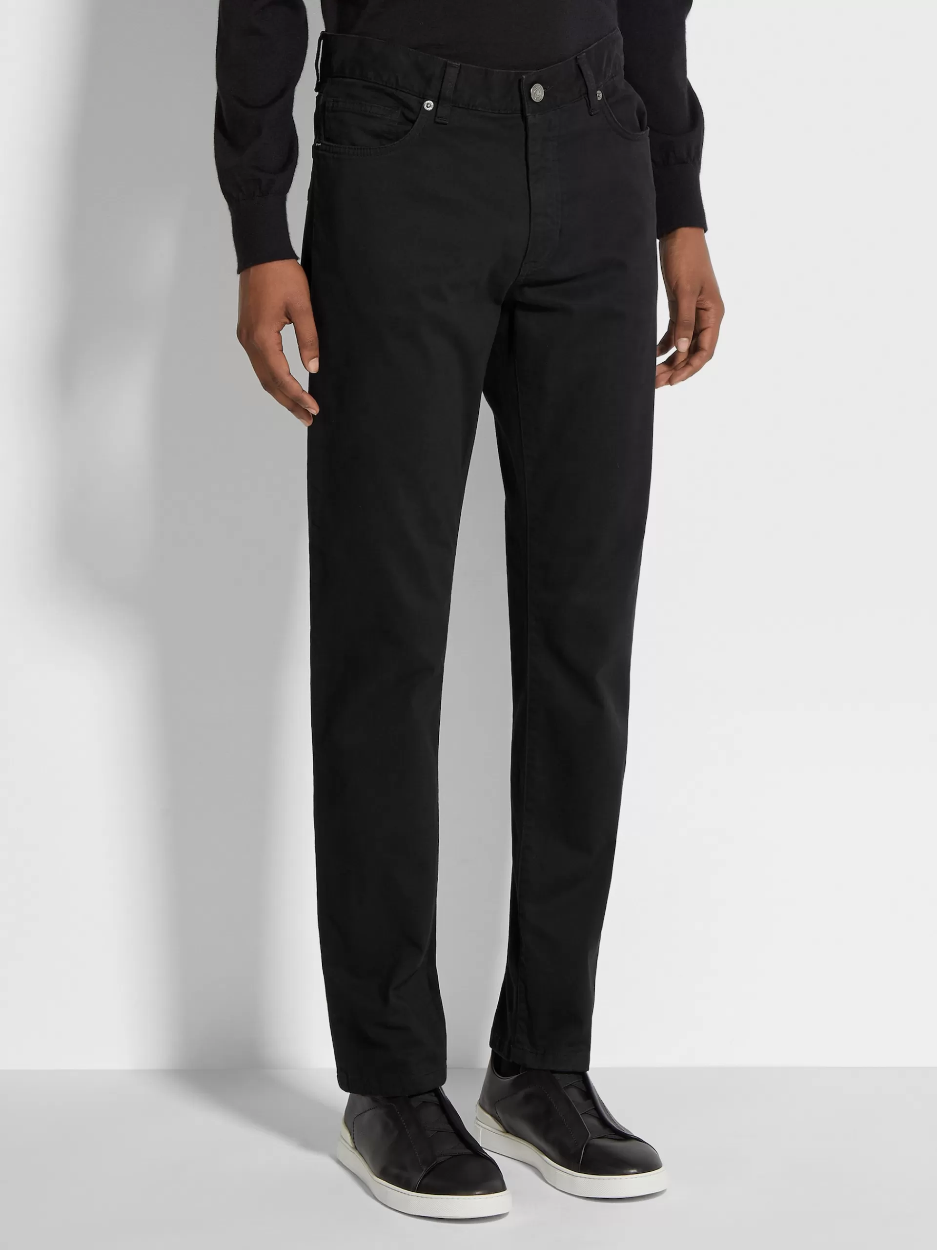 Cheap ZEGNA Jean City A Cinq Poches Teint En Piece En Gabardine De Coton Extensible Noir