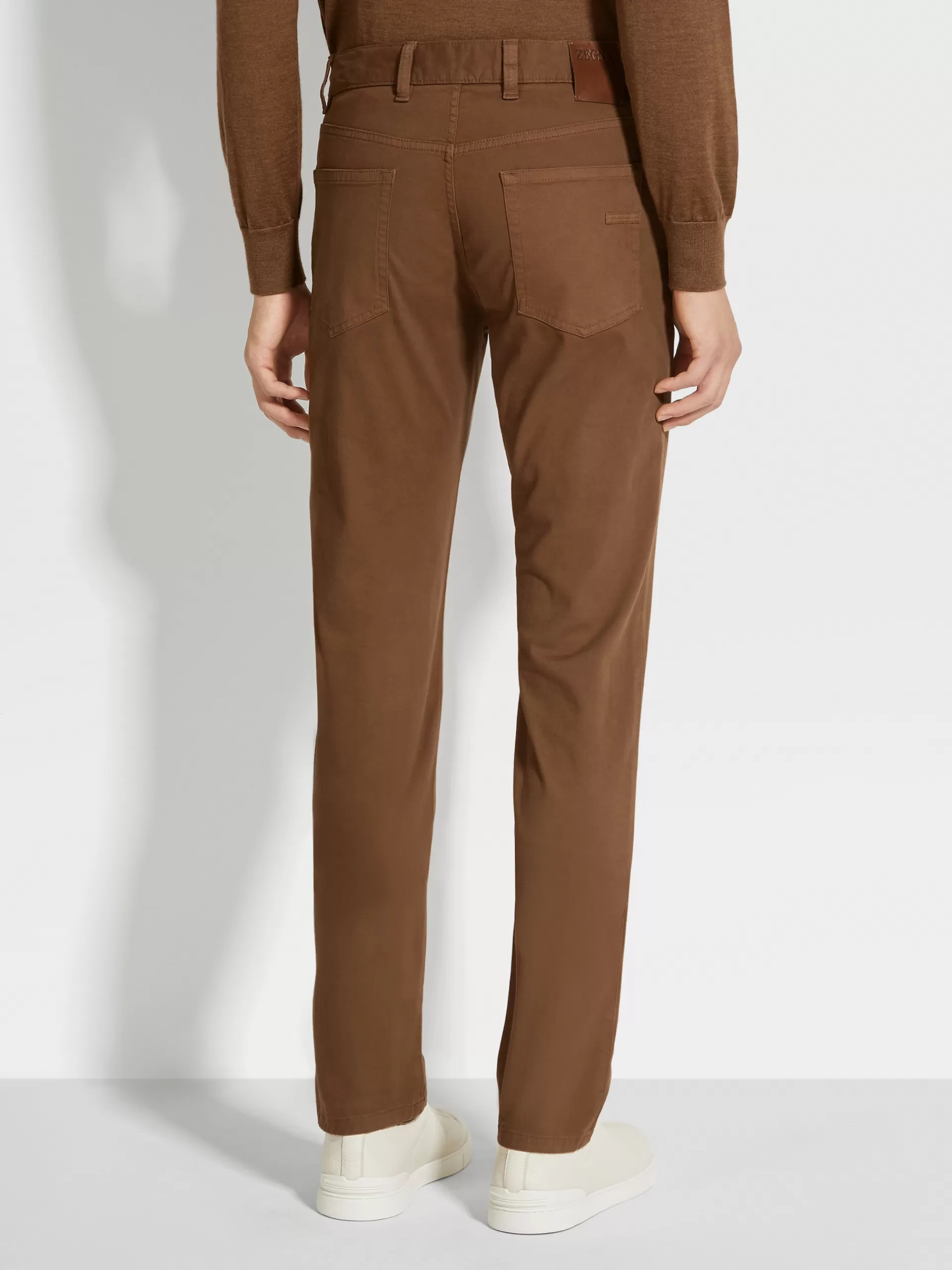 New ZEGNA Jean City A Cinq Poches Teint En Piece En Gabardine De Coton Extensible Marron Vigogne
