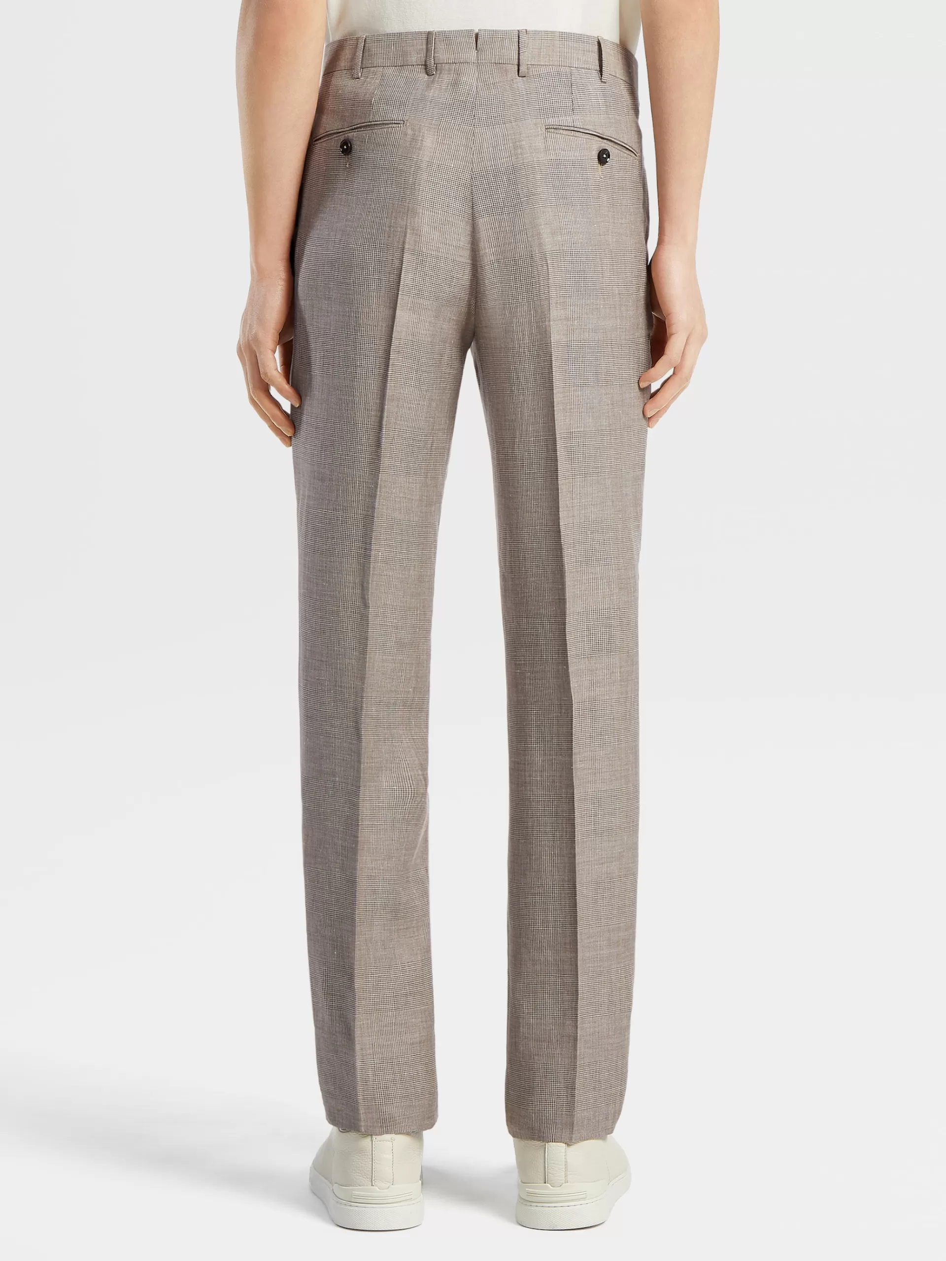 Best ZEGNA Pantalon Crossover En Laine Melangee Marron Et Beige Clair A Motif Prince De Galles Marron/Beige Clair