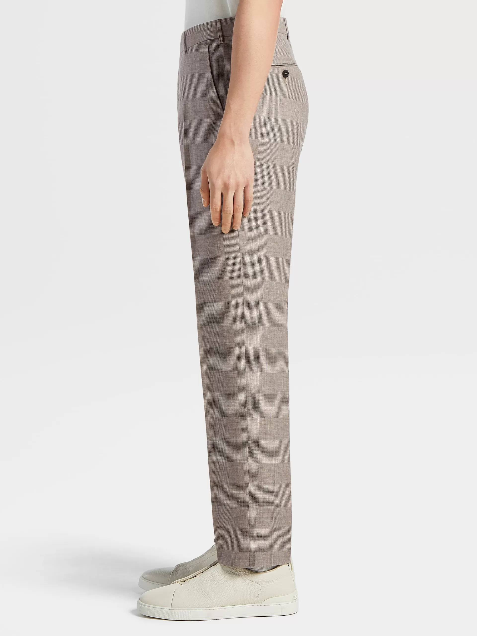 Best ZEGNA Pantalon Crossover En Laine Melangee Marron Et Beige Clair A Motif Prince De Galles Marron/Beige Clair