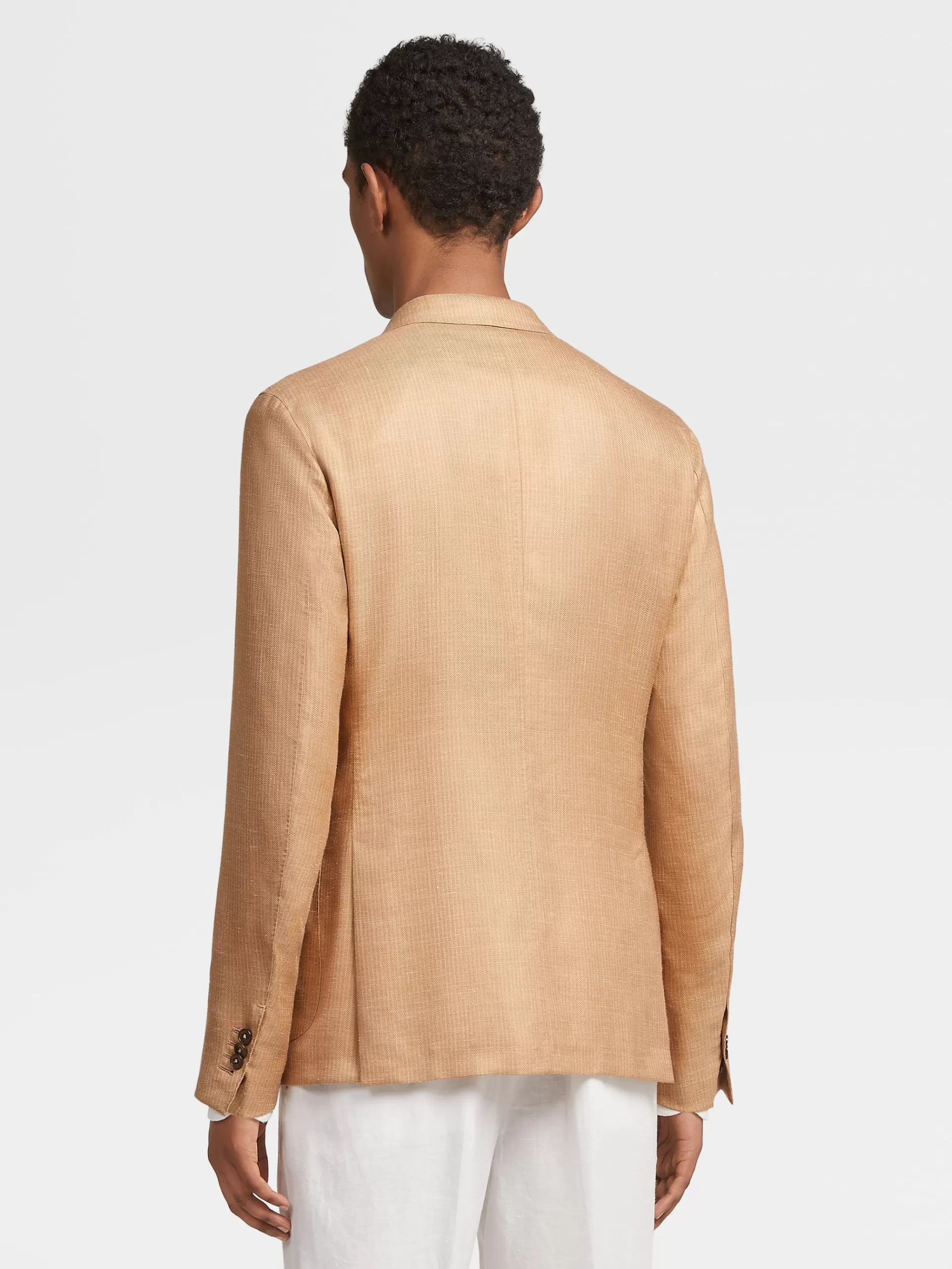 Store ZEGNA Veste Chemise En Soie, Cachemire Et Lin Beige Clair A Fines Rayures Beige Clair/Beige