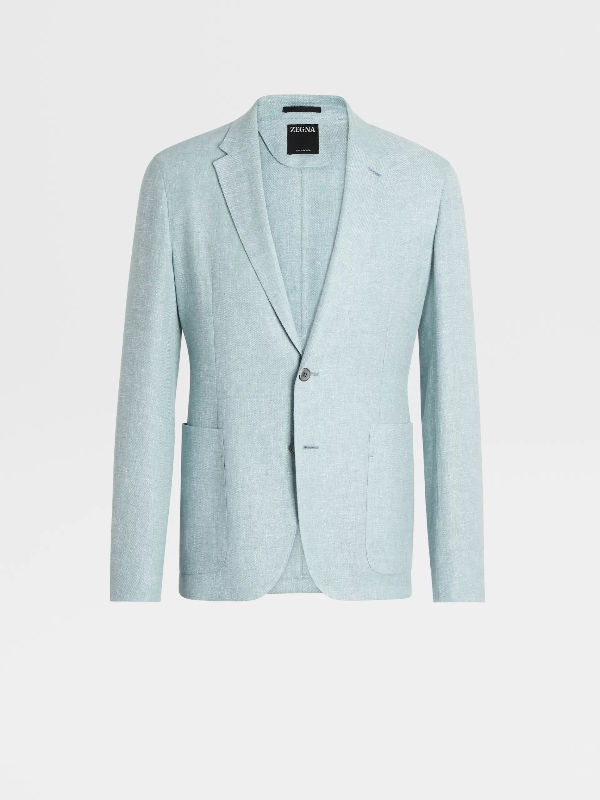 Best Sale ZEGNA Veste Chemise Microstructuree En Tissu Crossover De Lin Et Laine Melanges Vert D'Eau