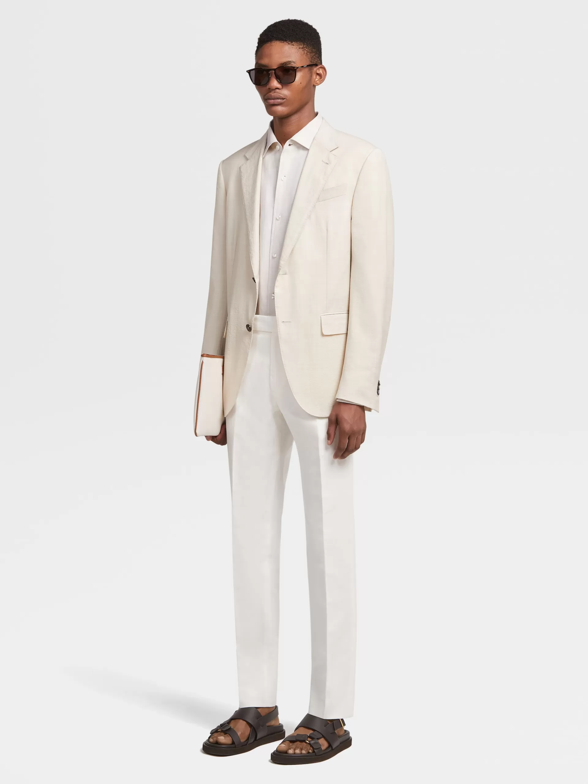 Online ZEGNA Veste En En Trofeo™ Seersucker De Laine, Soie Et Lina Micro-Carreaux Blanc Casse